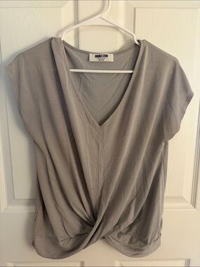 Double Zero Light Gray Twist-Front V-Neck Blouse